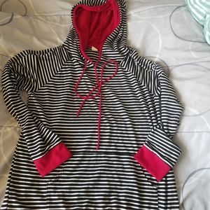 Black White Red Striped Double hooded XL